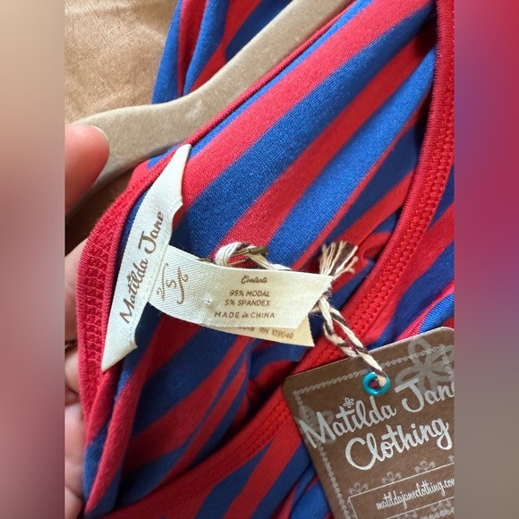 NEW Matilda Jane Striped Red and Blue Long Sleeve stretchy soft tunic/shirt - Picture 4 of 6